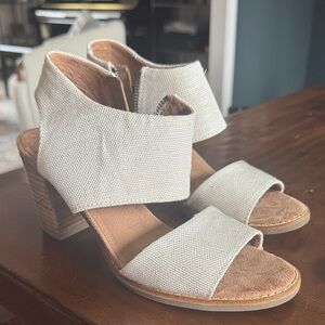 Toms Cream Textured Block Heel Sandals